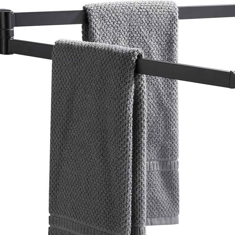 Czarny obrotowy wieszak na ręczniki – organizer – oszczędzający miejsce – ścienny uchwyt na ręczniki – podwójny obrotowy drążek do łazienki