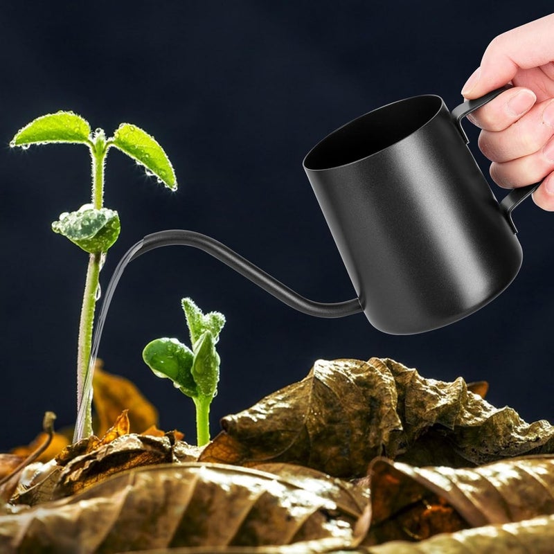 Konewka ogrodowa 350 ml, czarna – mała konewka do roślin doniczkowych – ze stali nierdzewnej – do roślin doniczkowych i sukulentów