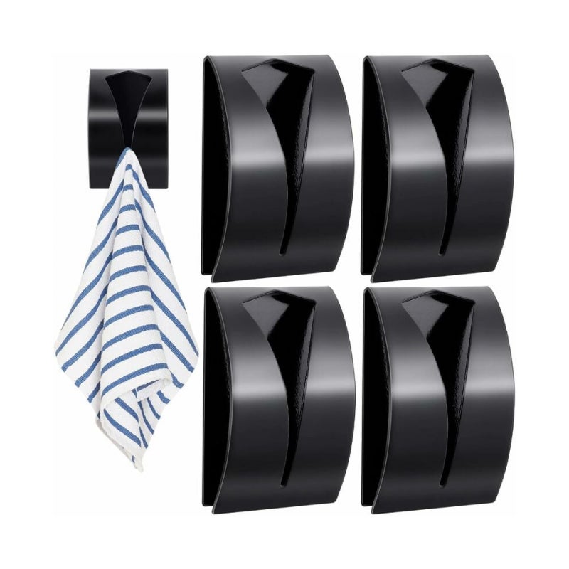 Zestaw 4 samoprzylepnych uchwytów na ręczniki kuchenne, haczyków na ręczniki kuchenne ze stali nierdzewnej, wieszaków ściennych bez wiercenia