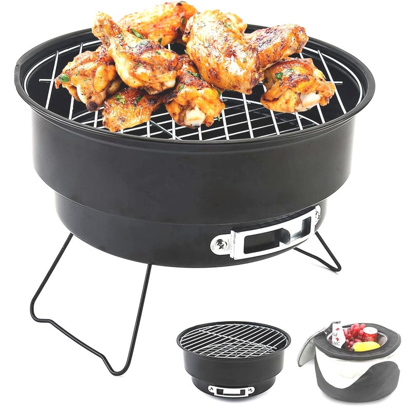 Miniaturowy, przenośny i składany grill węglowy - z izolowaną torbą - na kemping, piknik, do ogrodu, na patio, w podróż - wymiary 26 x 26 x 18 cm