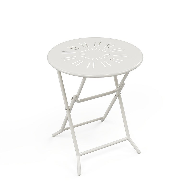 Składany stolik ogrodowy śr. 60 cm z metalu w stylu kutego żelaza - Biały - GUERMANTES od MYLIA