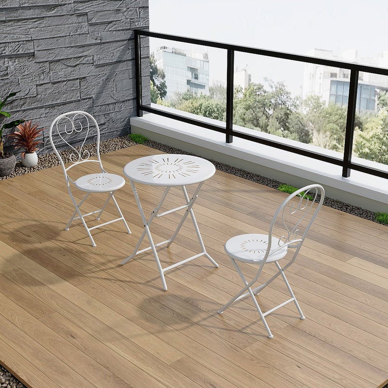 Składany metalowy zestaw ogrodowy imitujący żelazo kute - stół śr. 60 cm i 2 krzesła - Biały - GUERMANTES od MYLIA