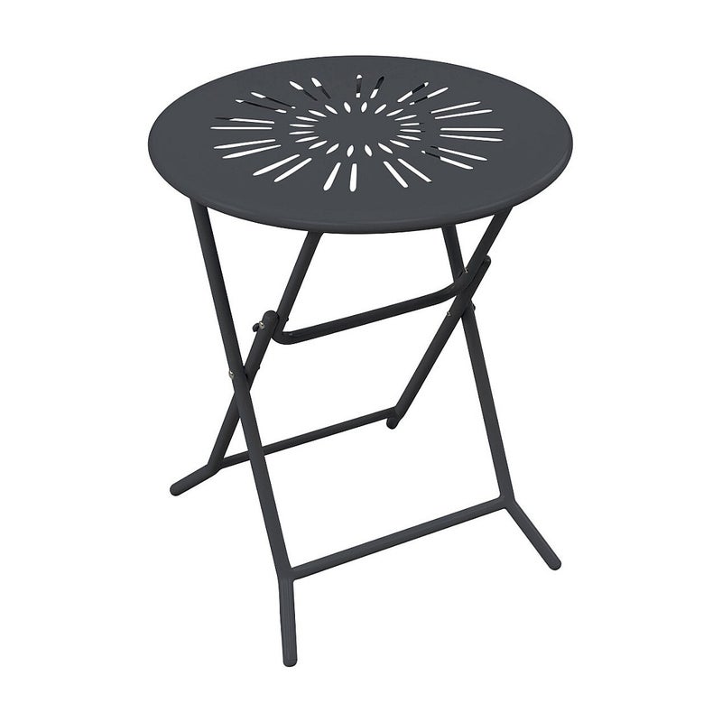 Składany stolik ogrodowy śr. 60 cm z metalu w stylu kutego żelaza - Antracytowy - GUERMANTES od MYLIA