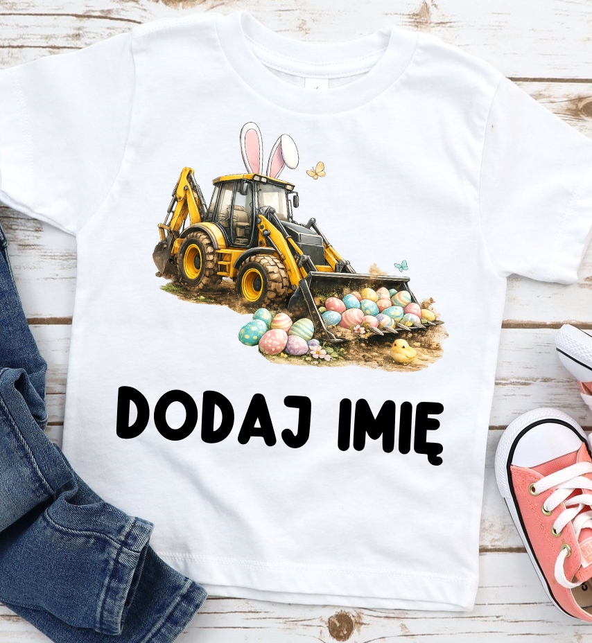 Koszulka na Wielkanoc dla chłopczyka z imieniem z KOPARKĄ - wzór KOPARKA1