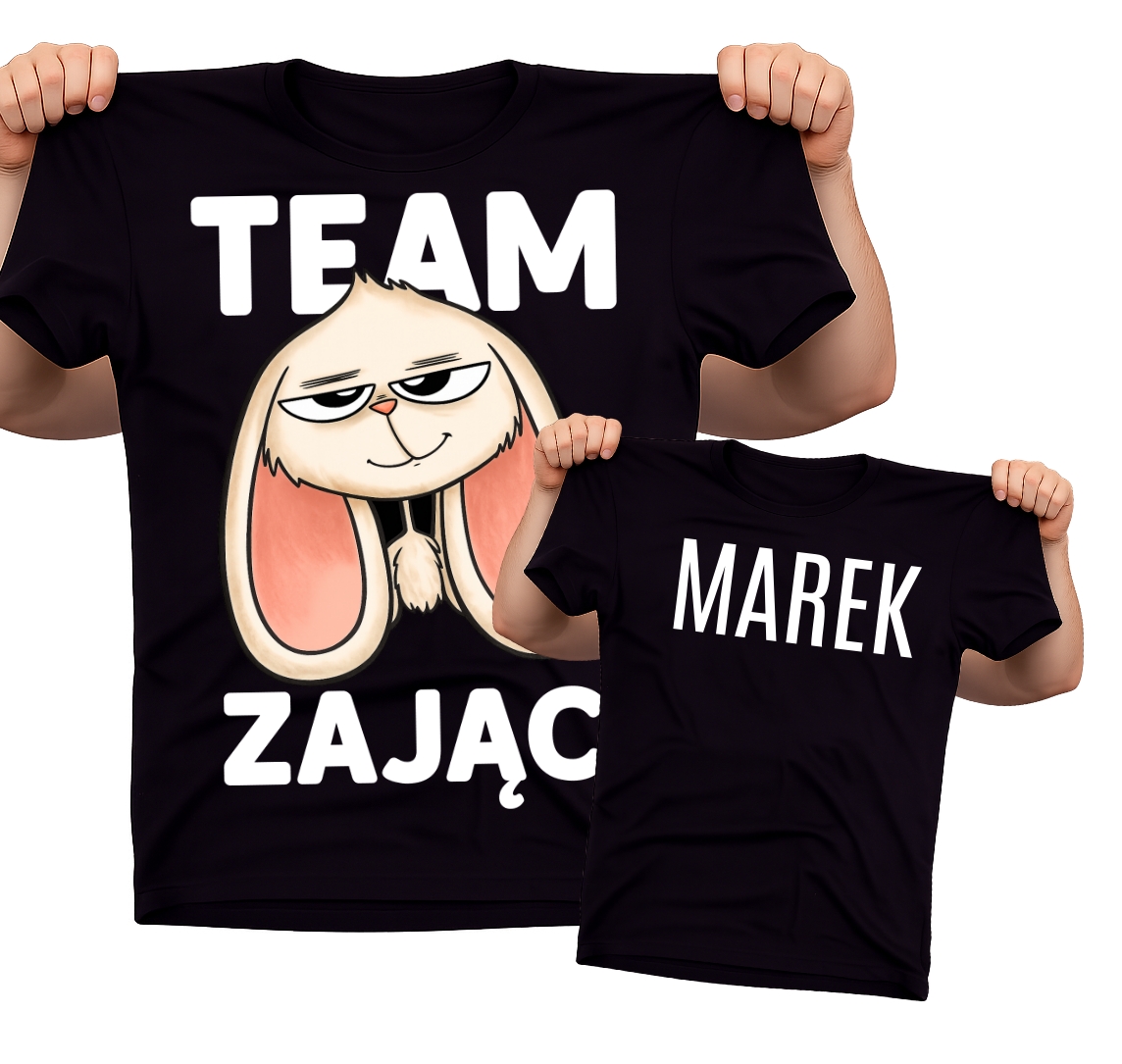 Śmieszna koszulka na Wielkanoc - TEAM ZAJĄC Z IMIENIEM NA PLECACH