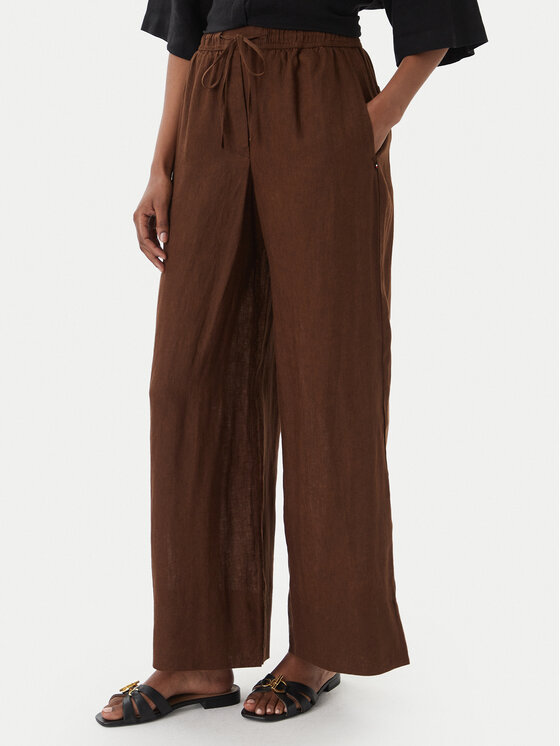 Tommy Hilfiger Spodnie materiałowe WW0WW48970 Brązowy ciemny Wide Leg