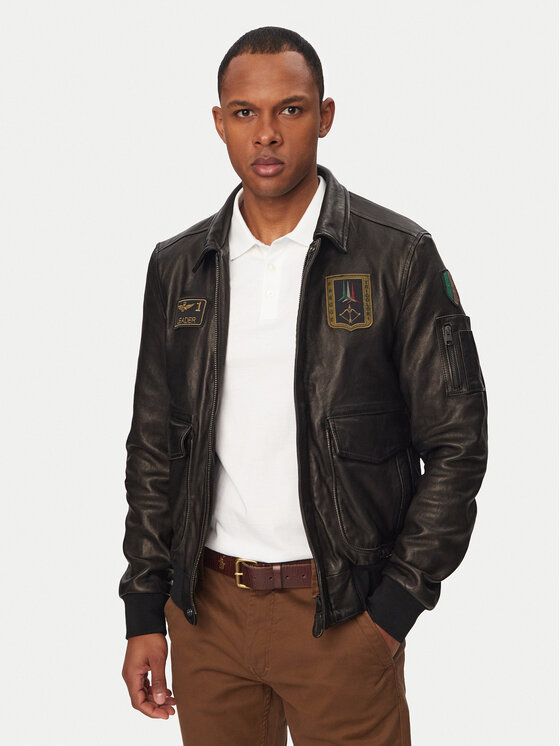 Aeronautica Militare Kurtka skórzana 261PN5057U100839 Czarny Regular Fit