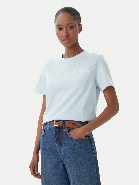 Tommy Hilfiger T-Shirt WW0WW40276 Niebieski jasny Regular Fit