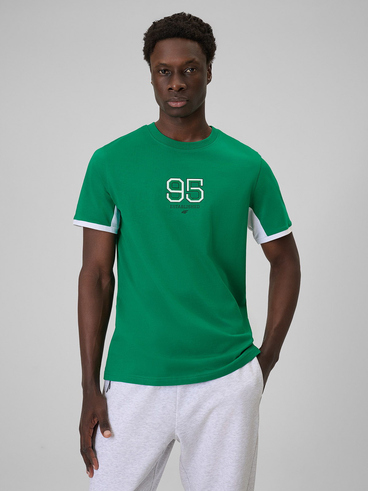 4F T-shirt regular z nadrukiem męski - zielony XXL