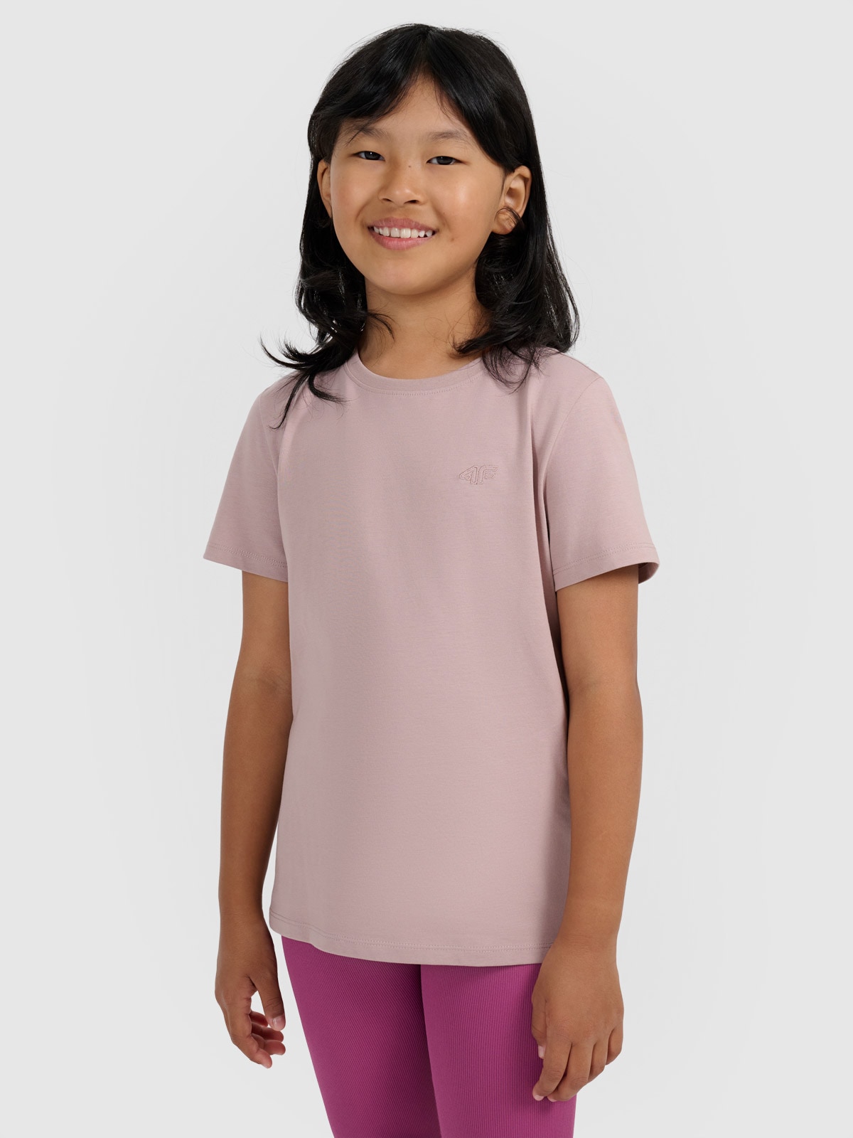 4F T-shirt oversize gładki dziewczęcy - beżowy 164 (13-14 lat)