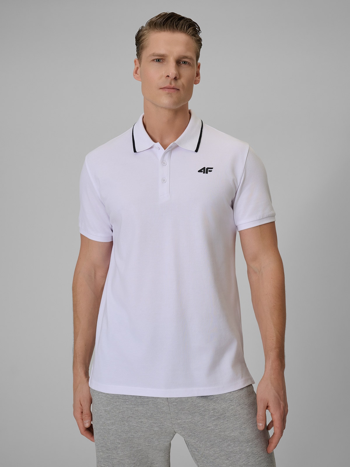 4F Koszulka polo regular męska - biała XXL