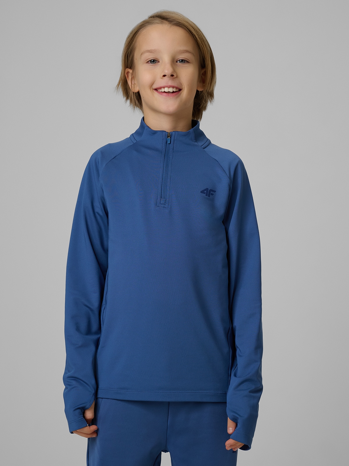 4F Bluza sportowa slim bez kaptura chłopięca - granatowa 158/164 (12-14 lat)