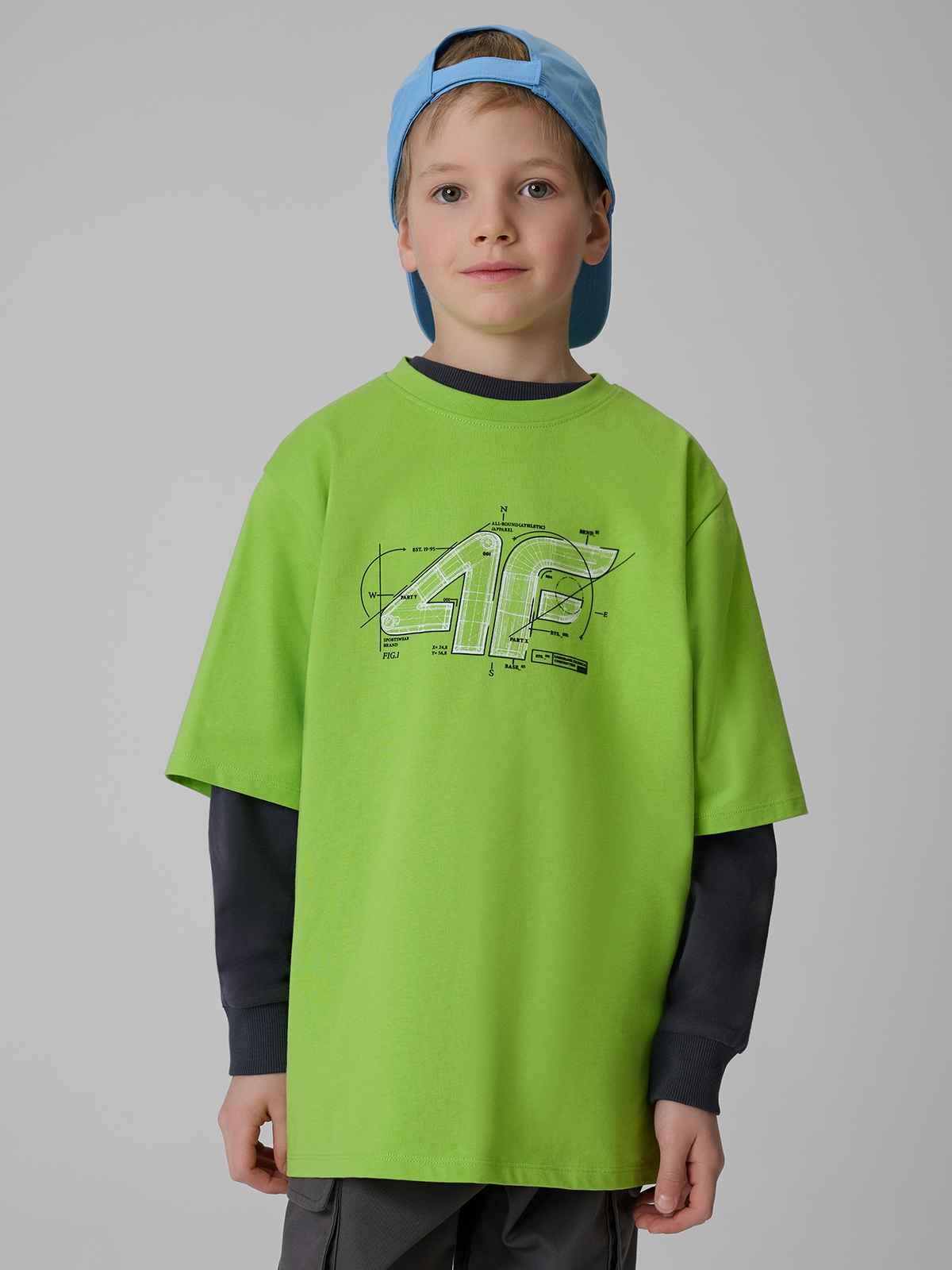 4F T-shirt loose z nadrukiem chłopięcy - zielony 158/164 (12-14 lat)