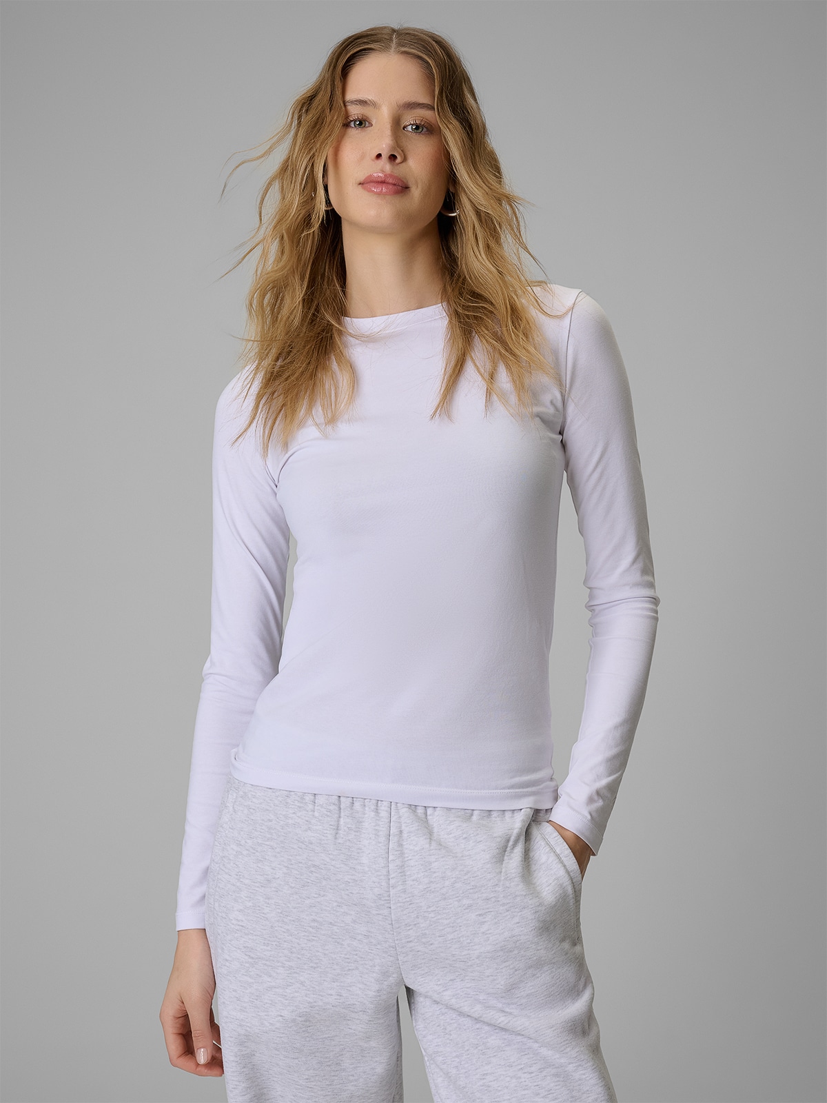 4F Longsleeve slim gładki damski - biały XS