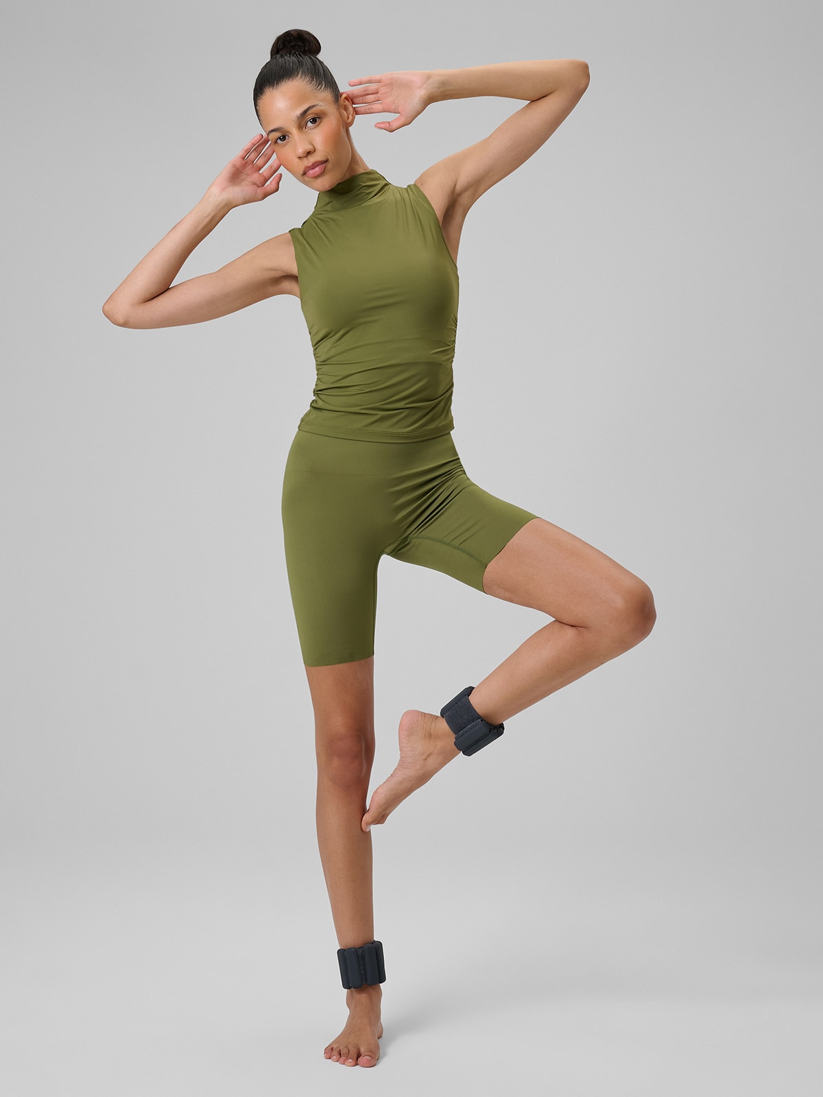 4F Legginsy kolarki do jogi damskie - oliwkowe XS