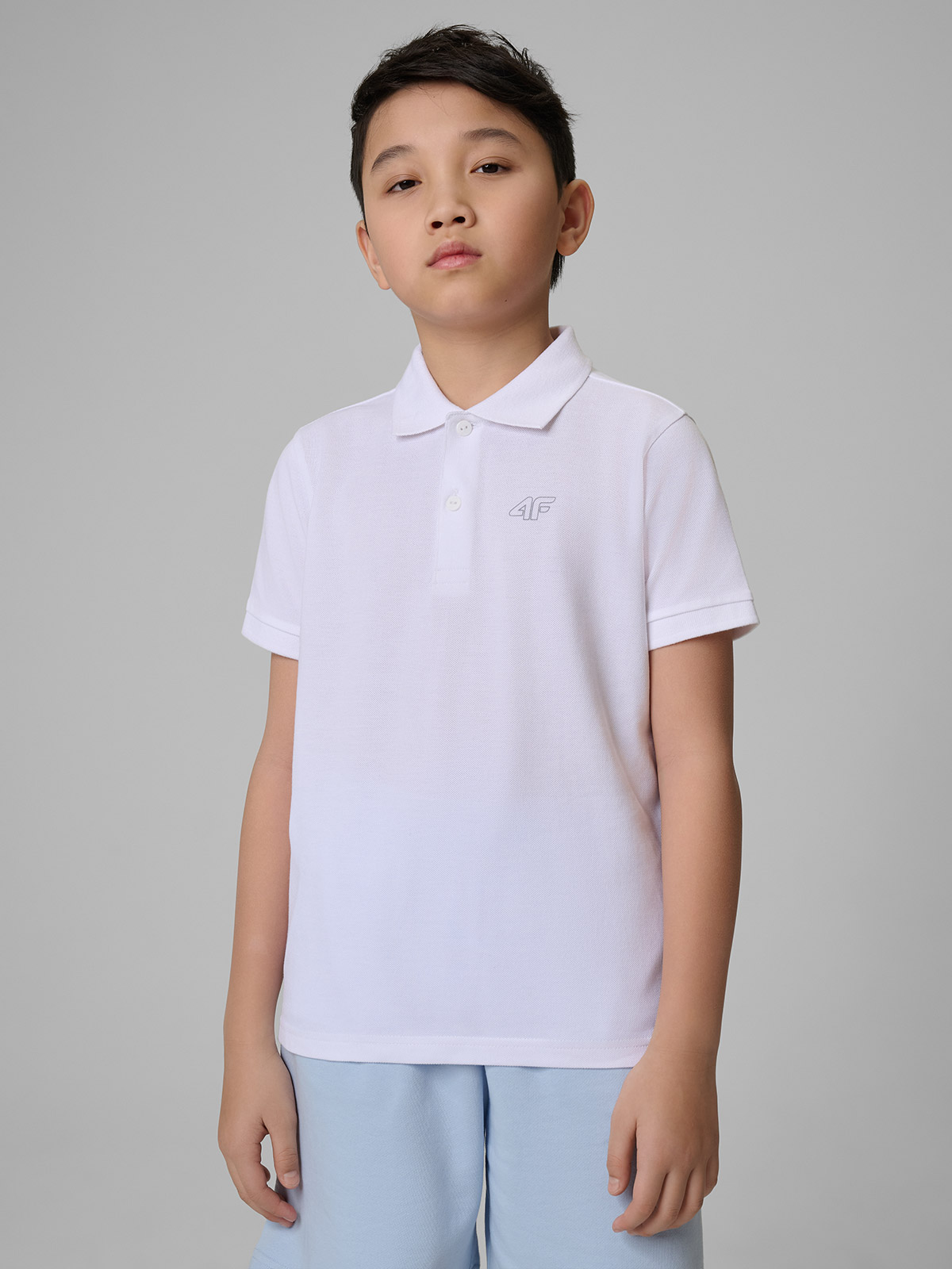 4F Koszulka polo regular chłopięca - biała 164 (13-14 lat)