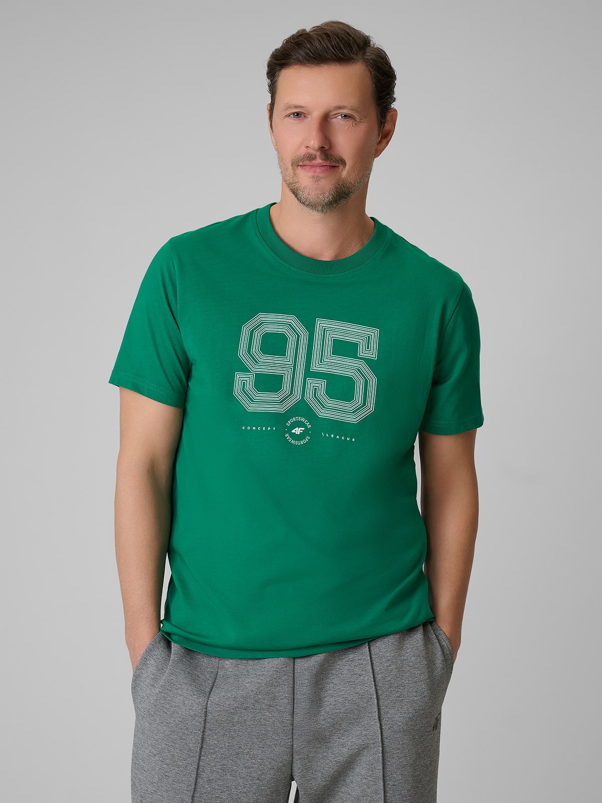 4F T-shirt regular z nadrukiem męski - zielony XXL