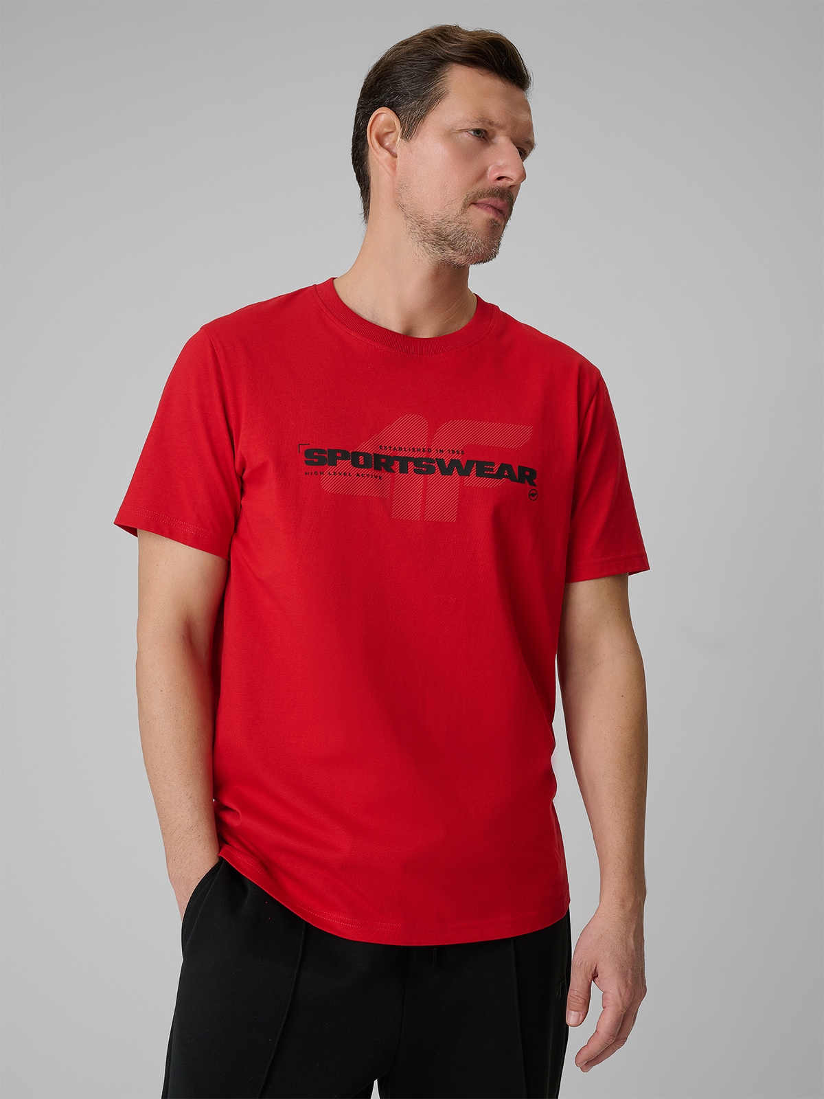 4F T-shirt regular z nadrukiem męski - czerwony M
