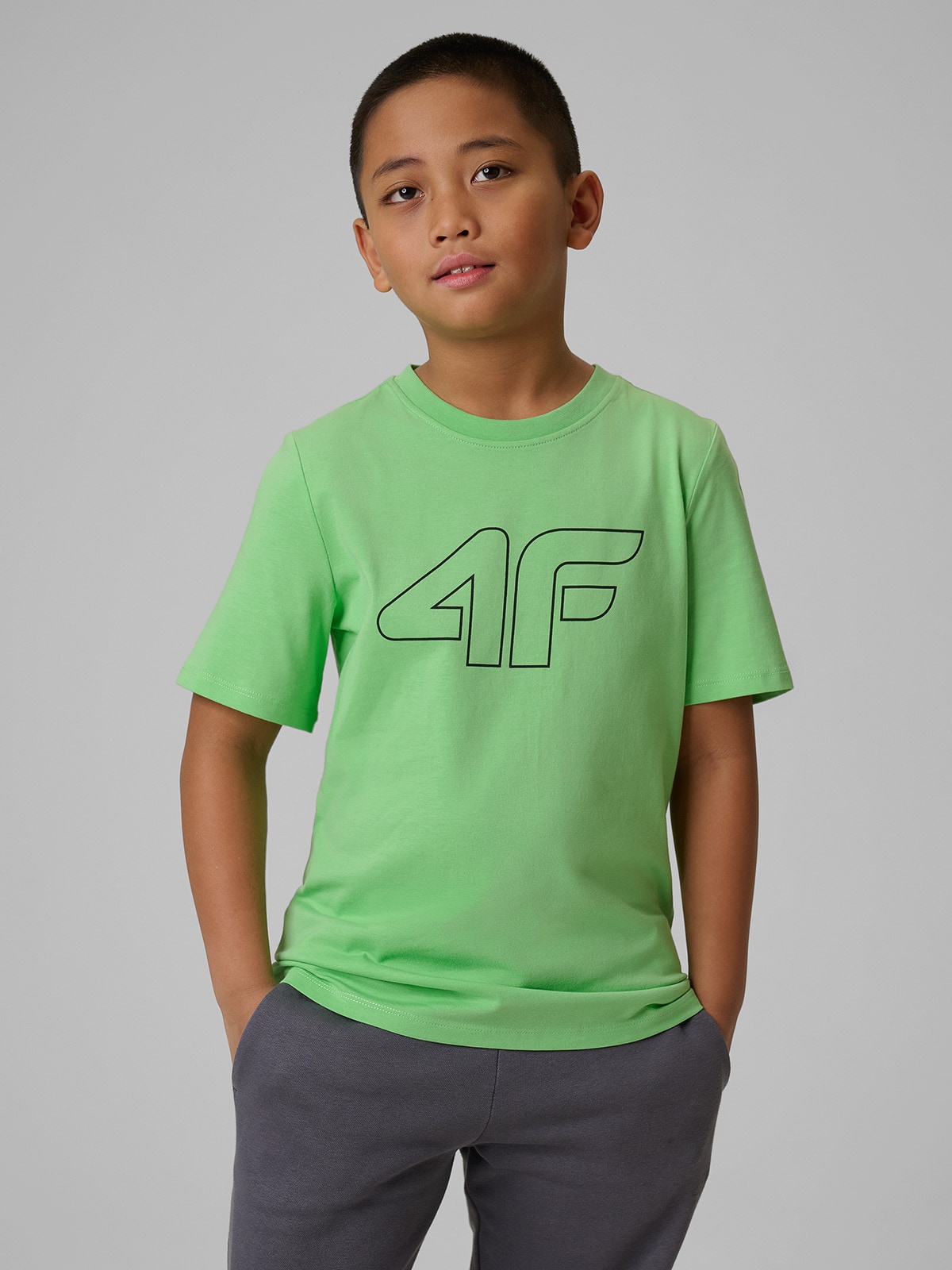 4F T-shirt regular z nadrukiem chłopięcy - zielony 164 (13-14 lat)