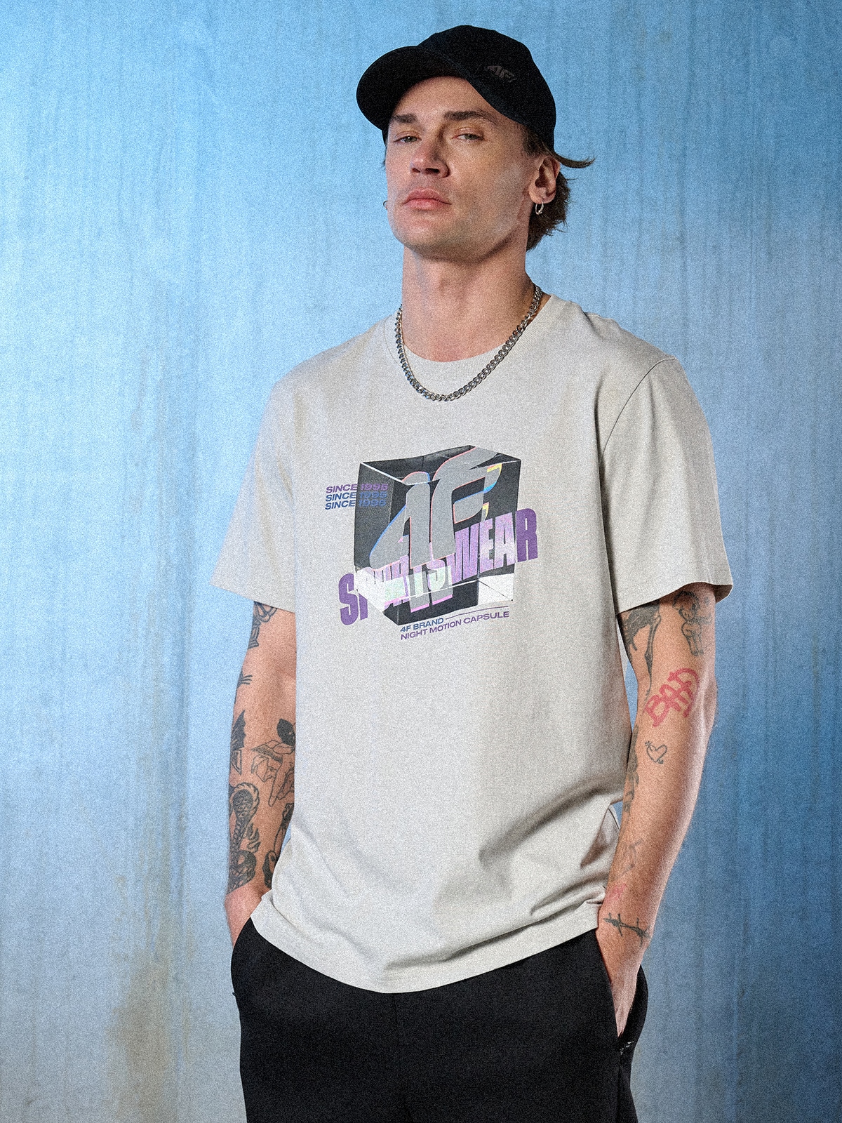 4F T-shirt regular z nadrukiem męski - szary XXL