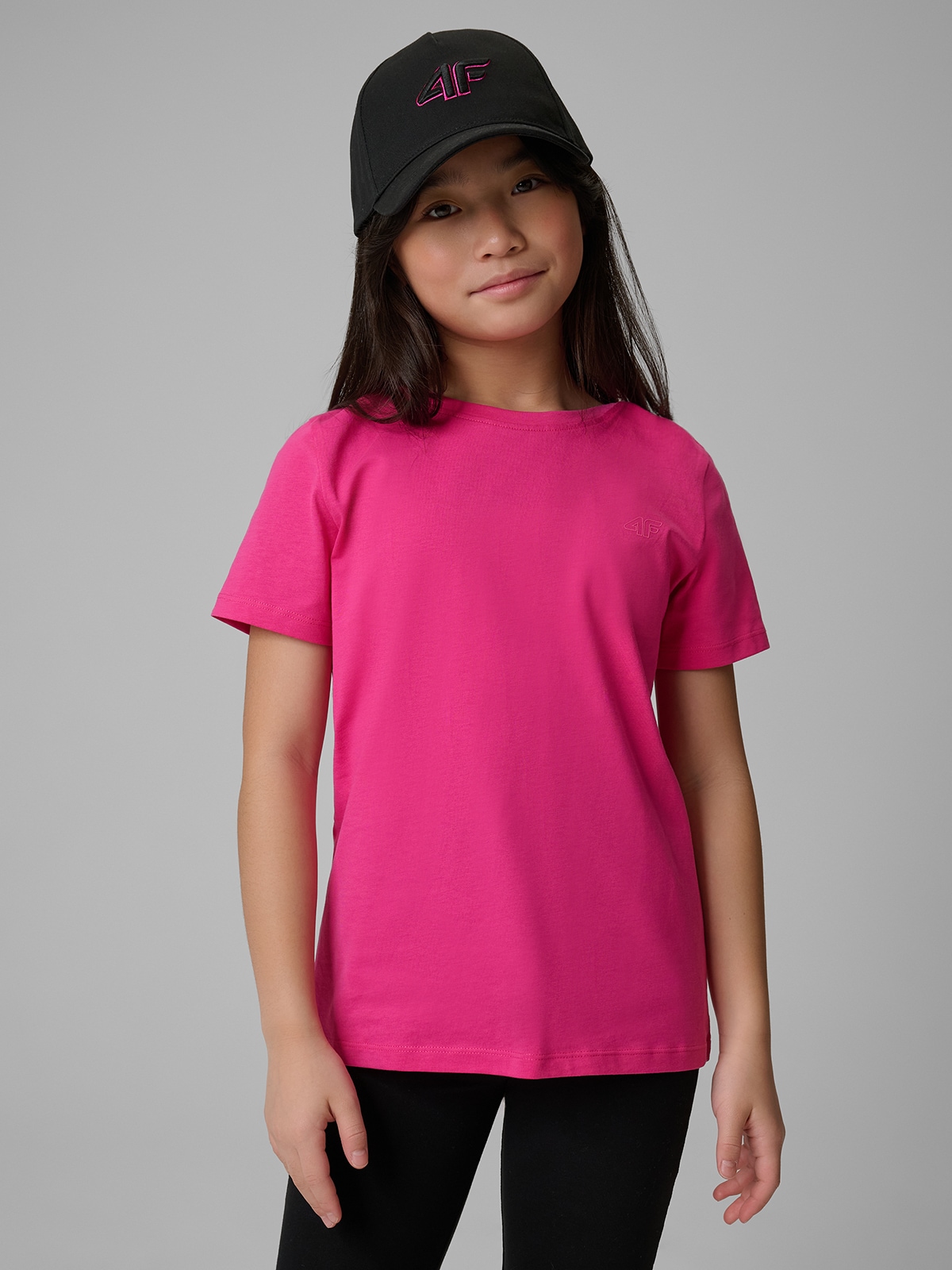 4F T-shirt regular gładki dziewczęcy - różowy 164 (13-14 lat)