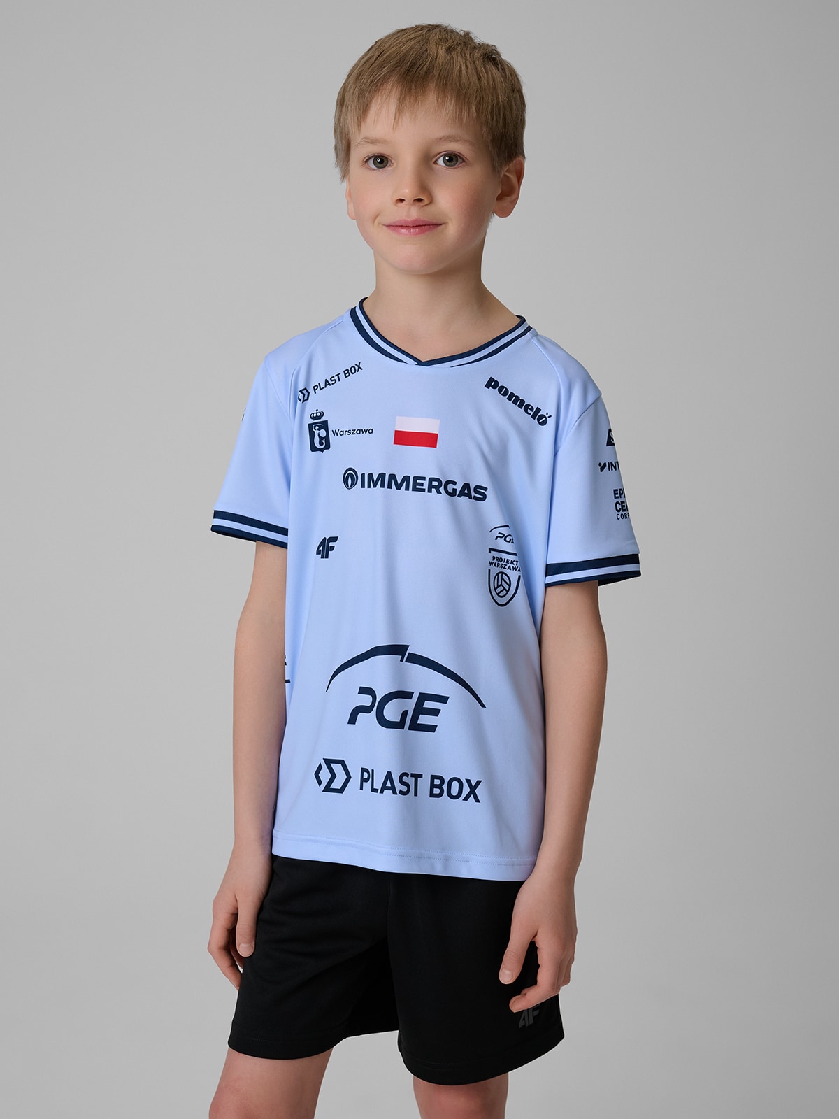 4F Koszulka meczowa replika domowa z sezonu 2025/26 dziecięca 4F x Projekt Warszawa - niebieska 98/104