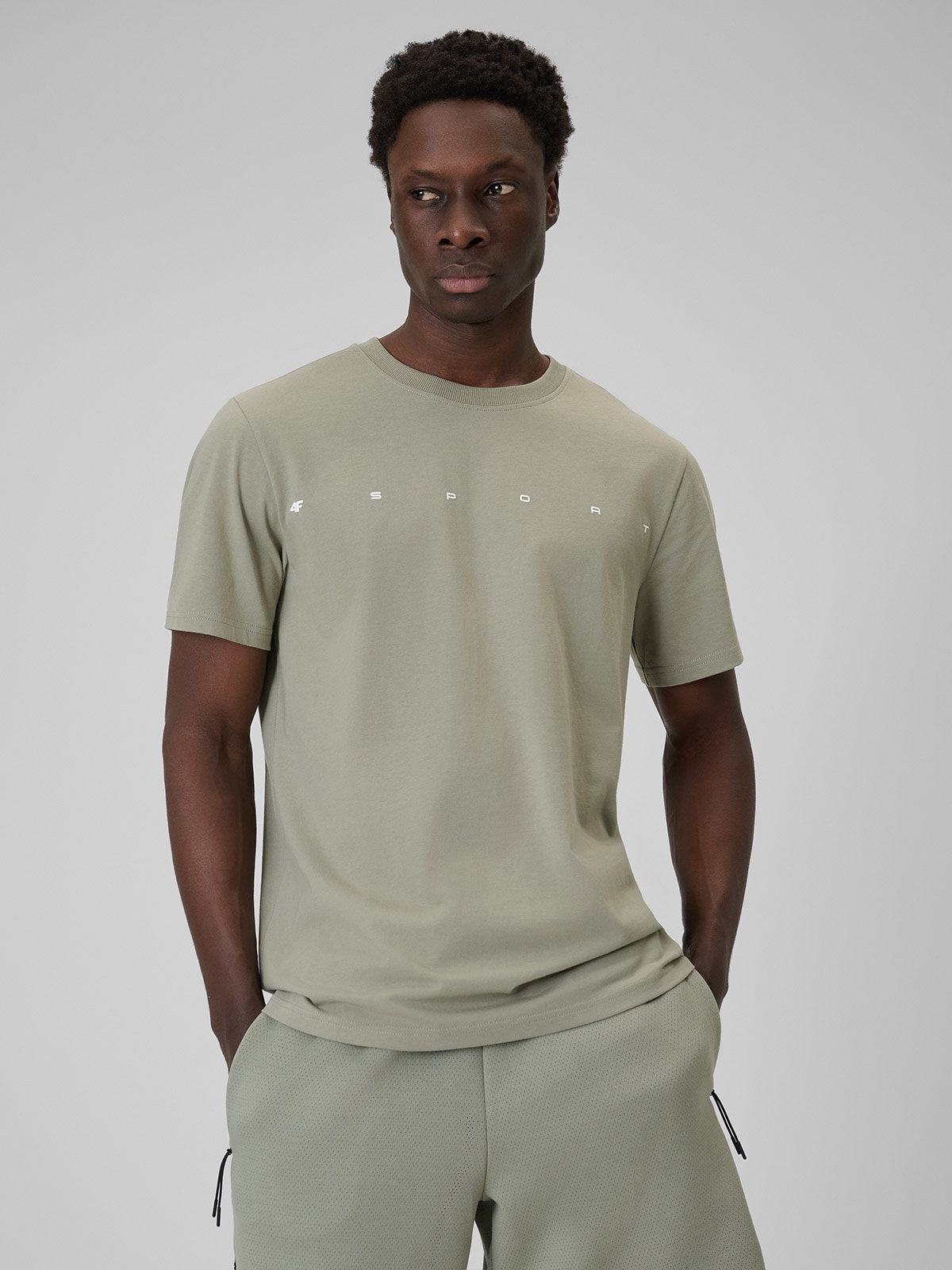 4F T-shirt regular z nadrukiem męski - zielony M