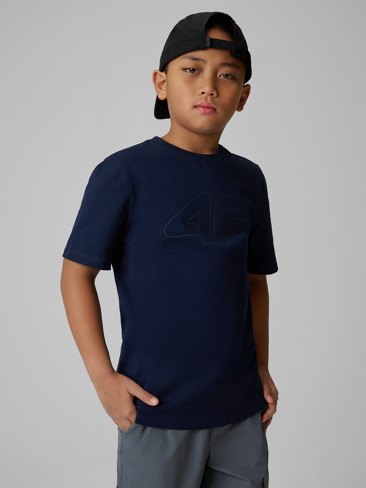 4F T-shirt regular z nadrukiem chłopięcy - granatowy 164 (13-14 lat)