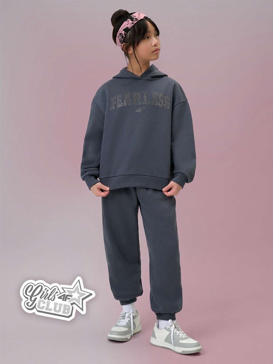 4F Spodnie dresowe joggery dziewczęce - szare 158/164 (12-14 lat)