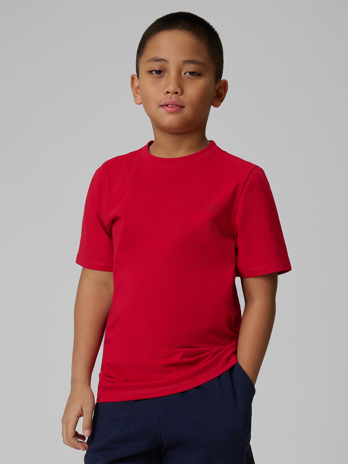4F T-shirt regular gładki chłopięcy - czerwony 158 (12-13 lat)