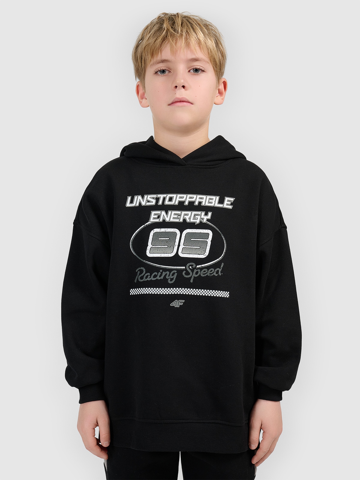 4F Bluza dresowa loose z kapturem chłopięca - czarna 158/164 (12-14 lat)