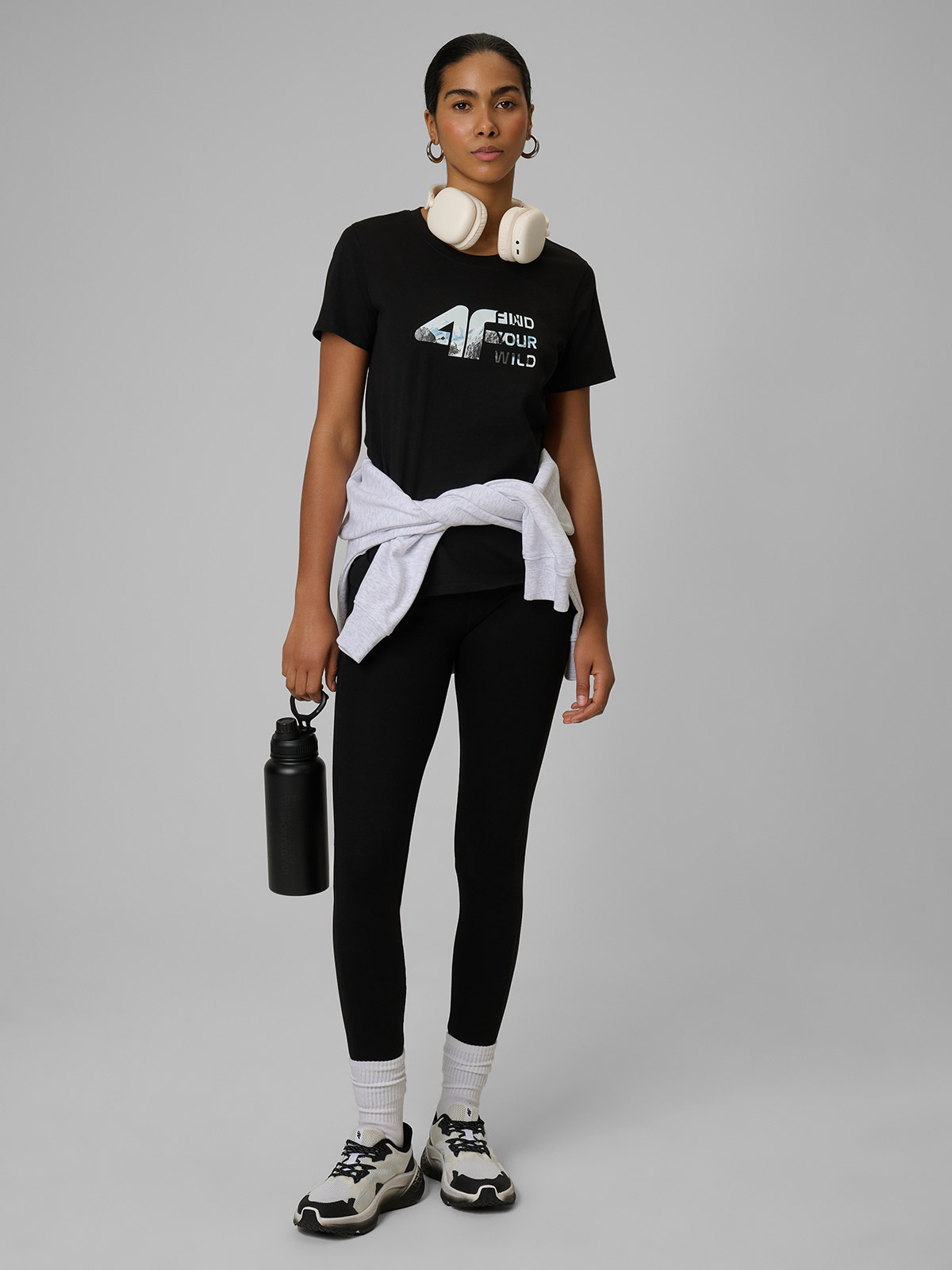 4F Legginsy dzianinowe damskie - czarne XXL