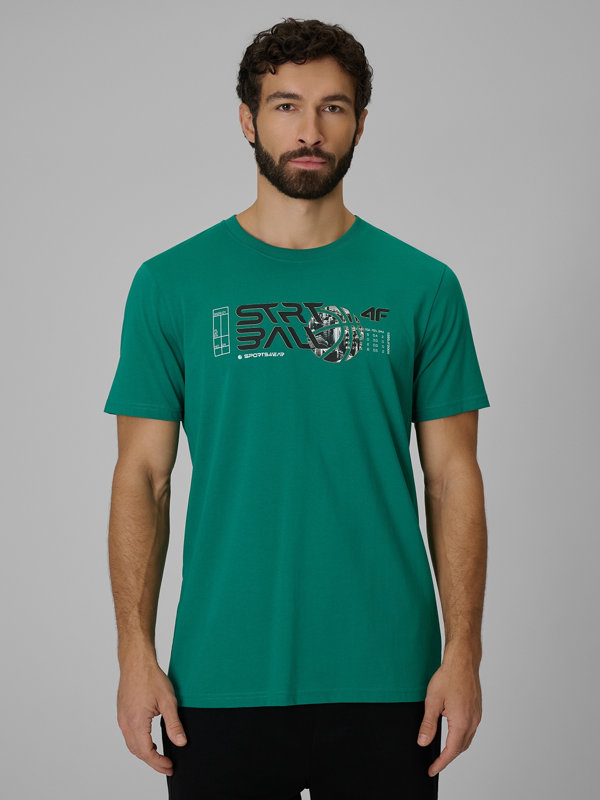 4F T-shirt regular z nadrukiem męski - zielony XXL