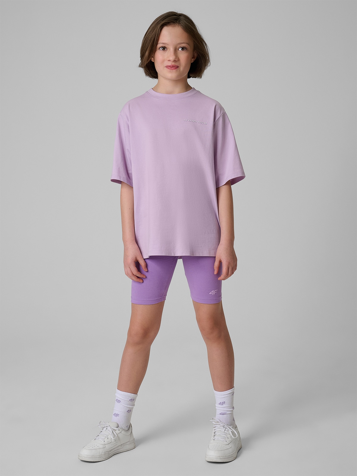 4F Legginsy kolarki dzianinowe dziewczęce - fioletowe 146 (10-11 lat)