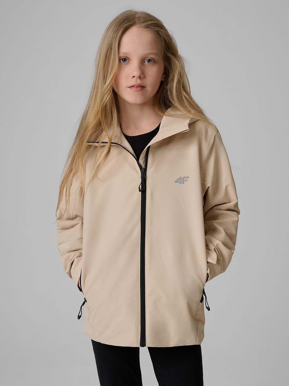 4F Kurtka membrana 5000 dziewczęca - beżowa 152 (11-12 lat)
