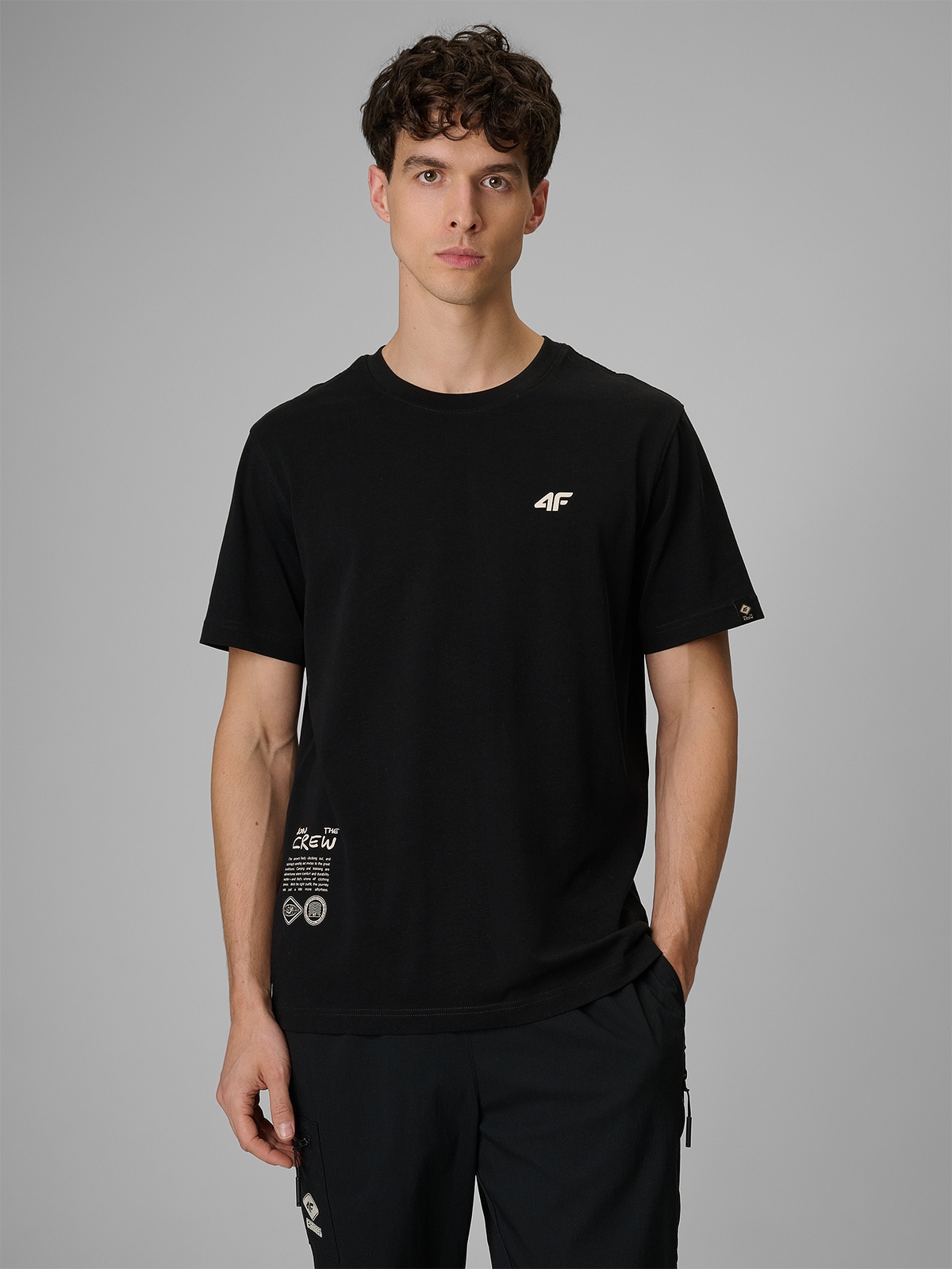 4F T-shirt regular z nadrukiem męski - czarny XXL