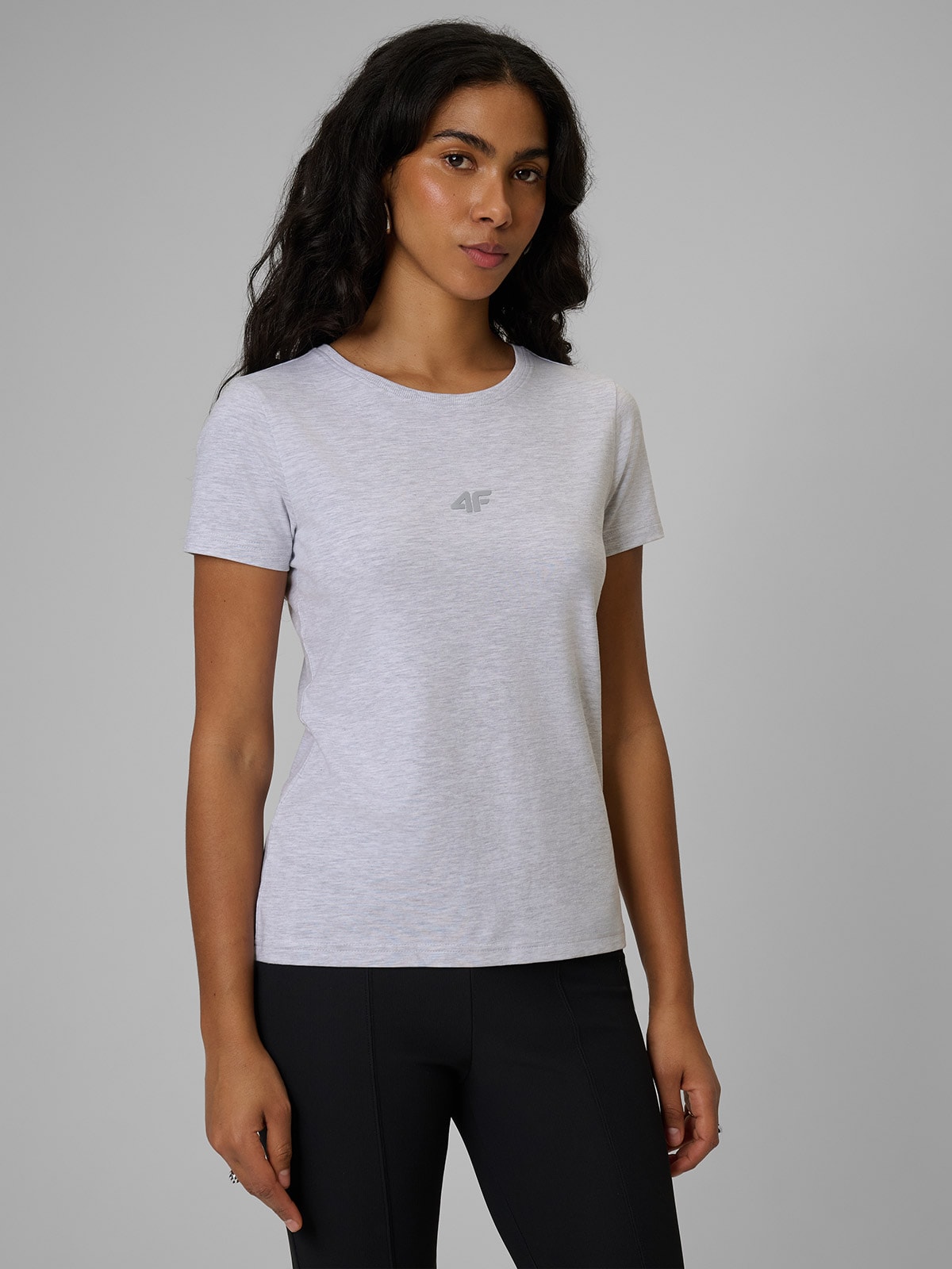 4F T-shirt slim gładki damski - szary XXL