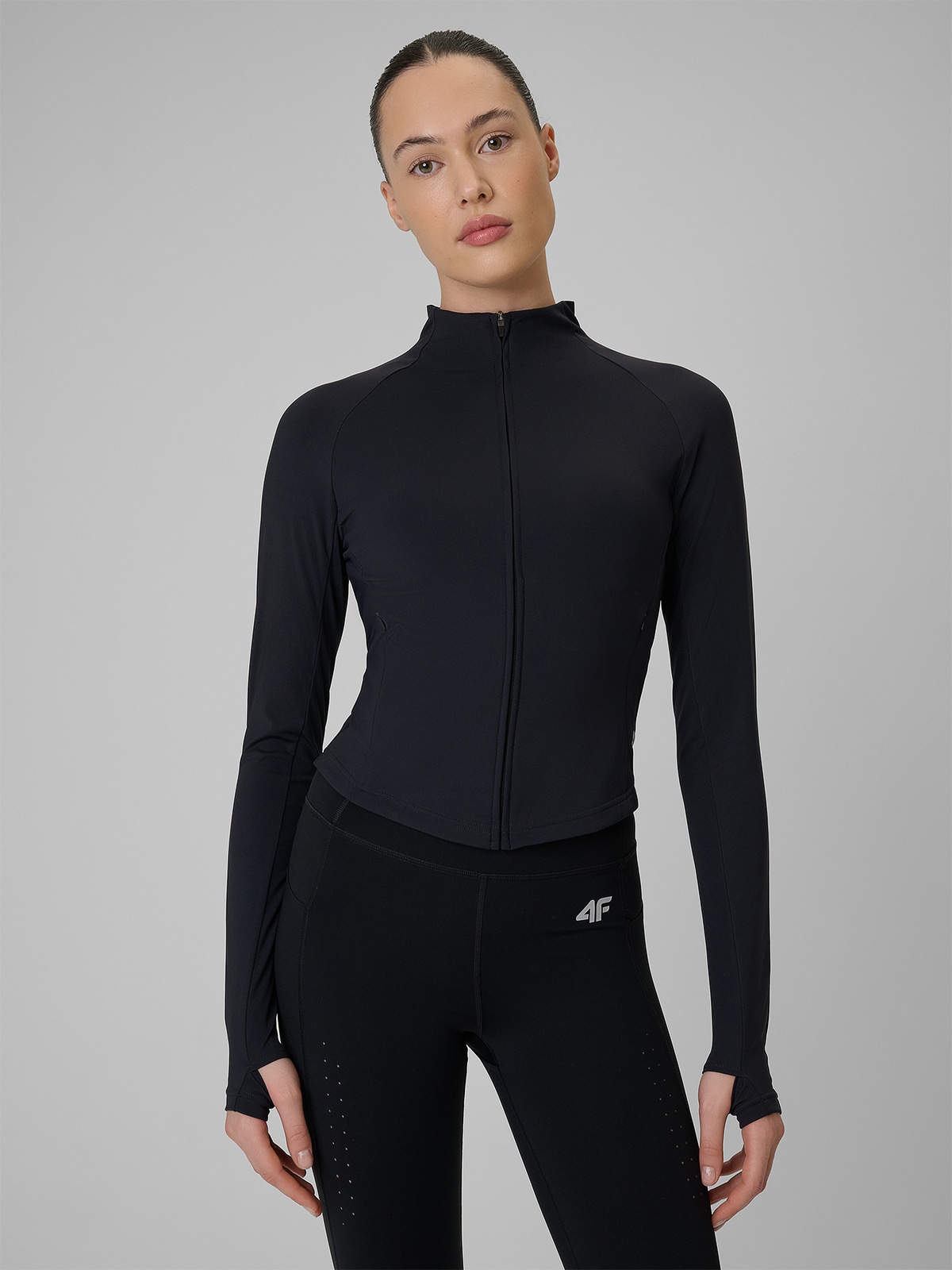 4F Bluza treningowa slim szybkoschnąca damska - czarna XS