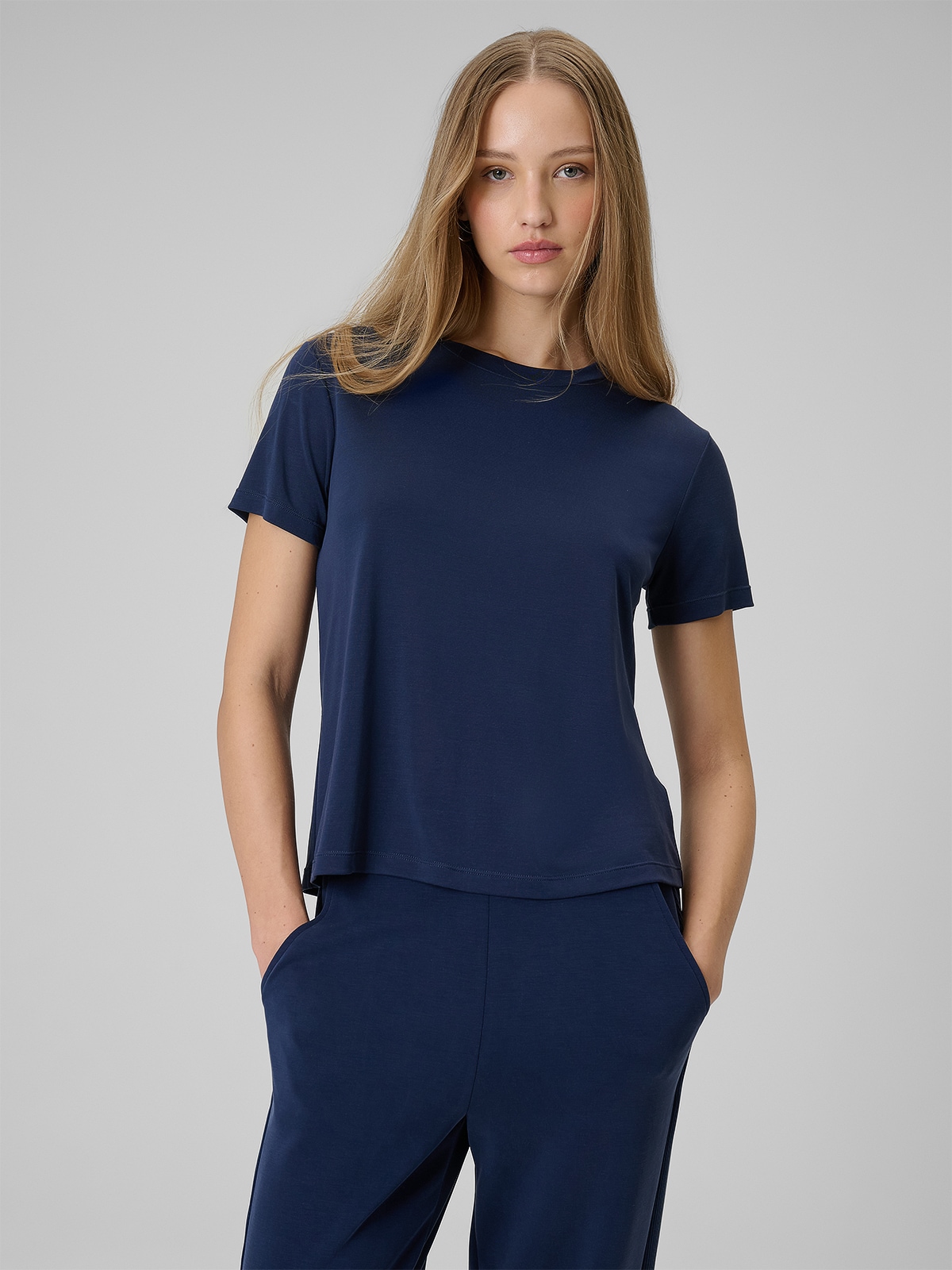 4F T-shirt regular gładki damski - granatowy XS