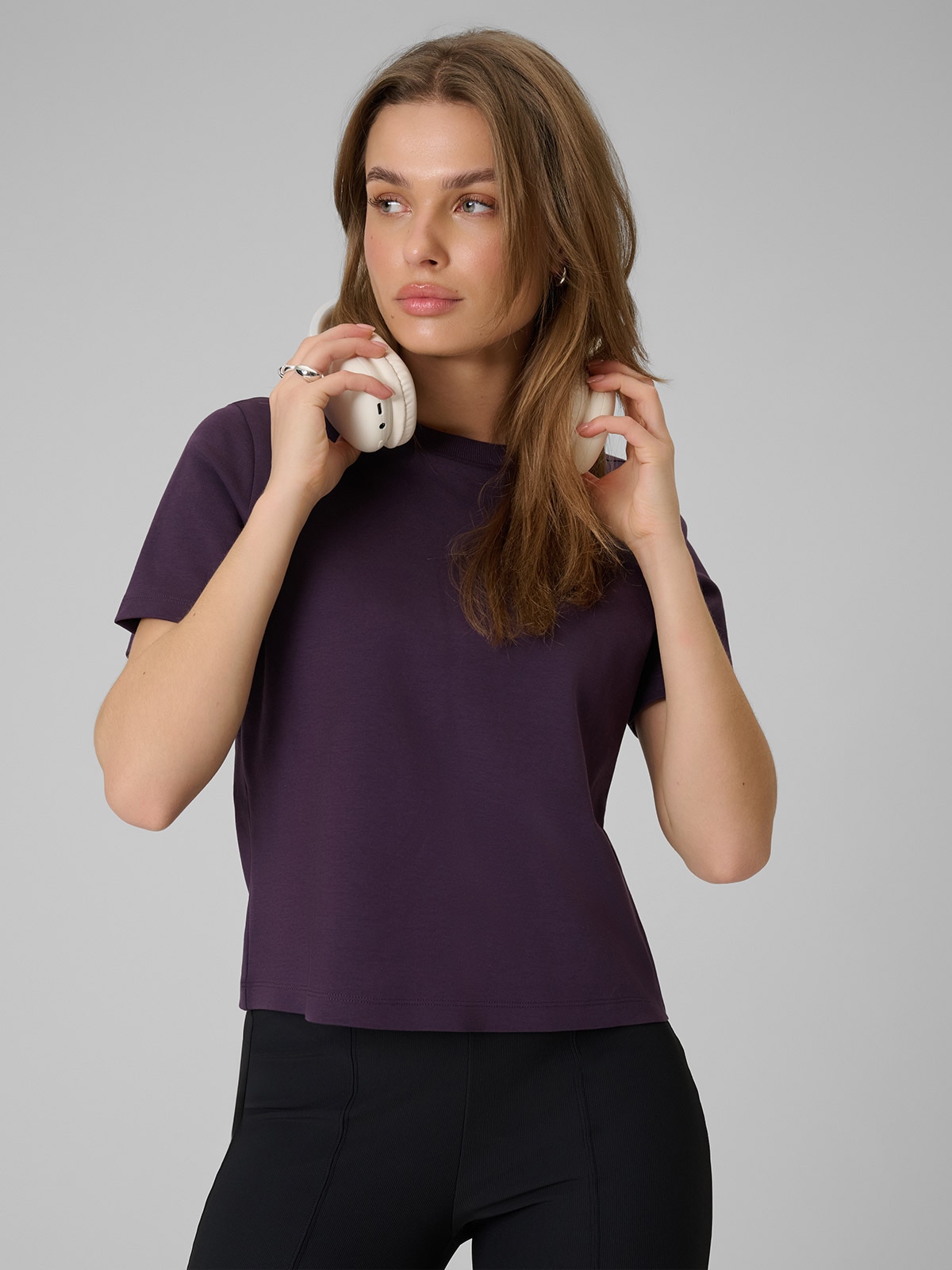 4F T-shirt regular gładki damski - fioletowy XXL