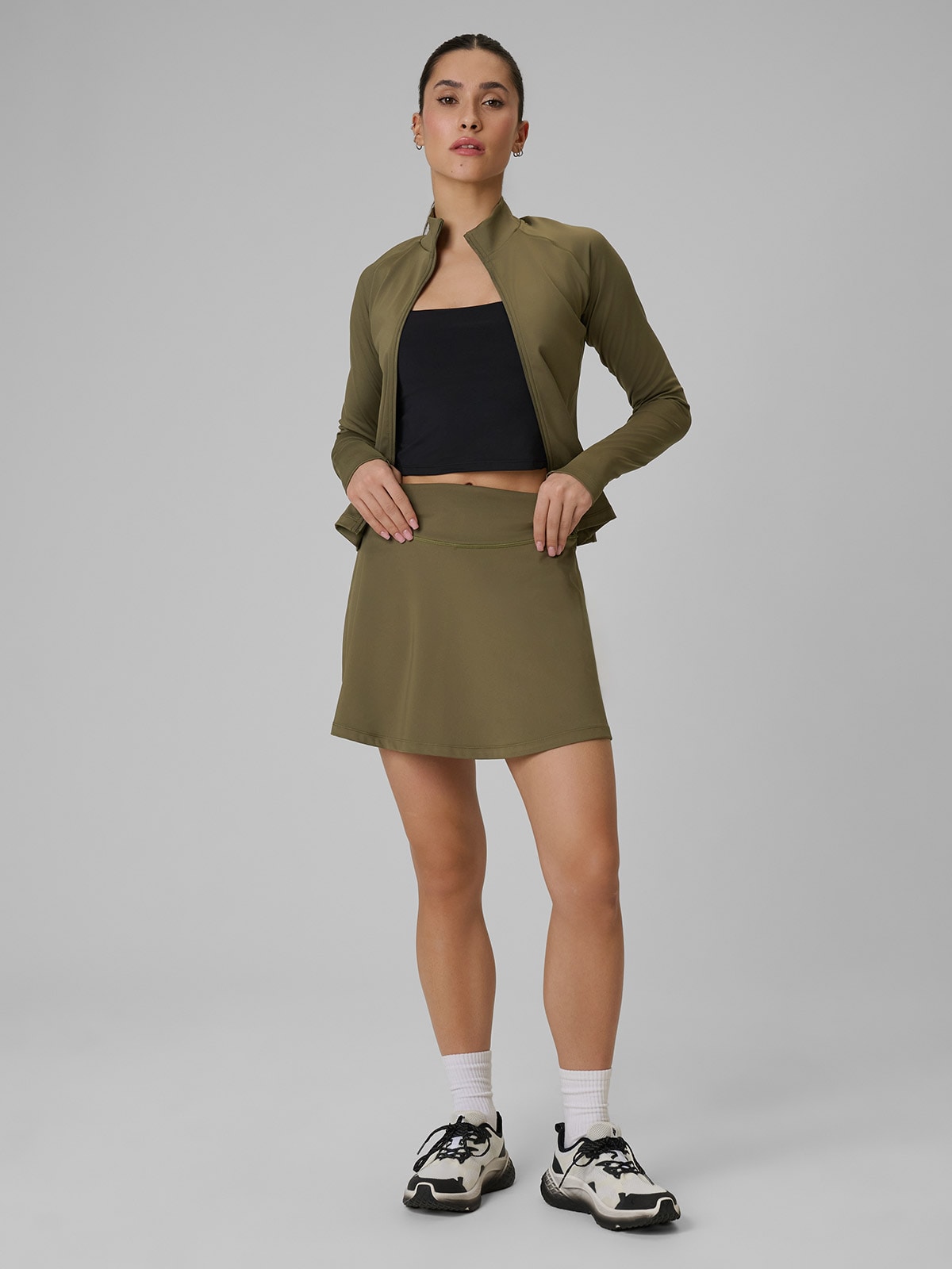 4F Spódnica treningowa szybkoschnąca damska - oliwkowa XS