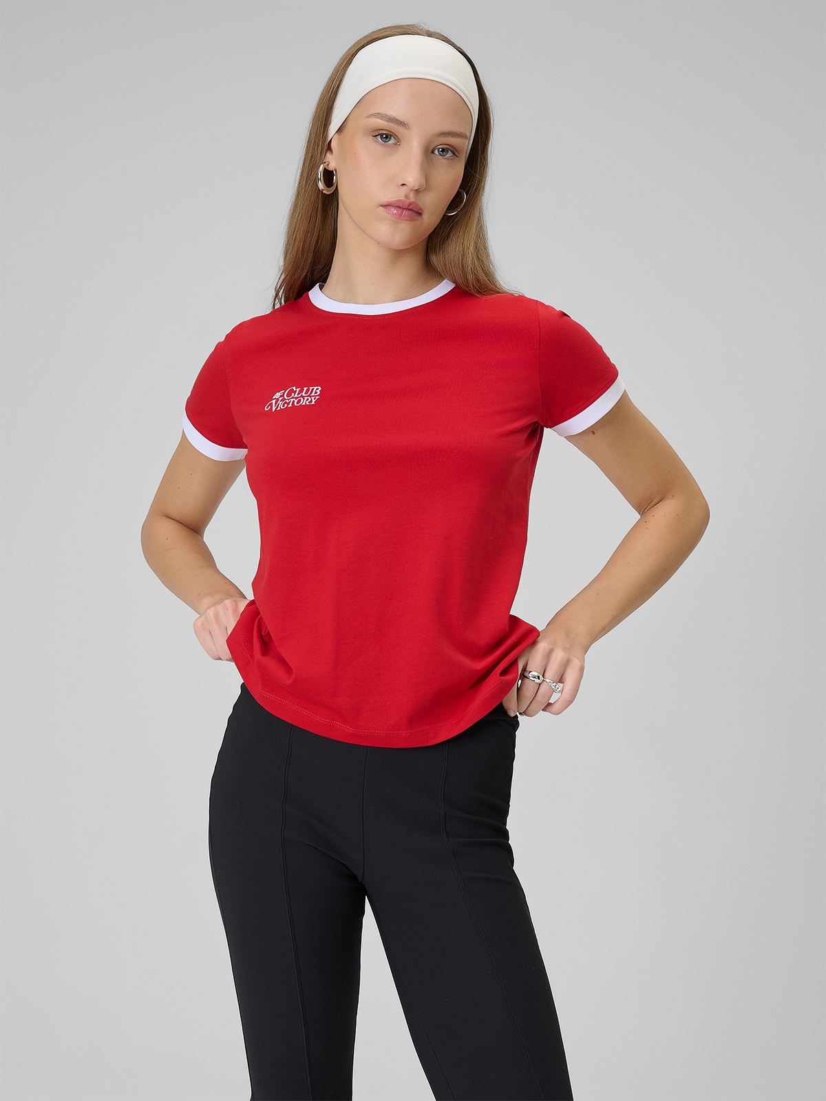 4F T-shirt regular z nadrukiem damski - czerwony XXL