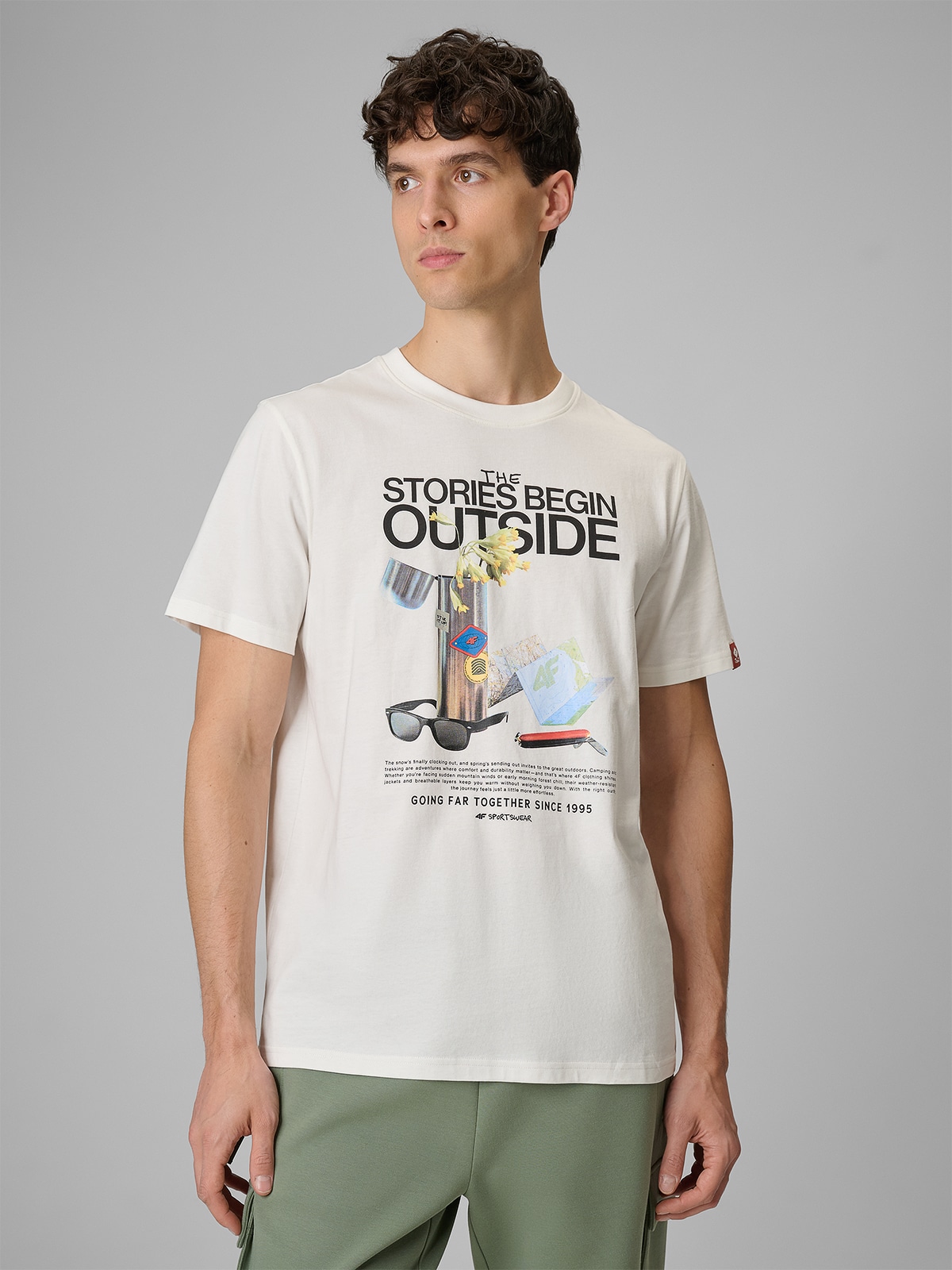 4F T-shirt regular z nadrukiem męski - biały XXL