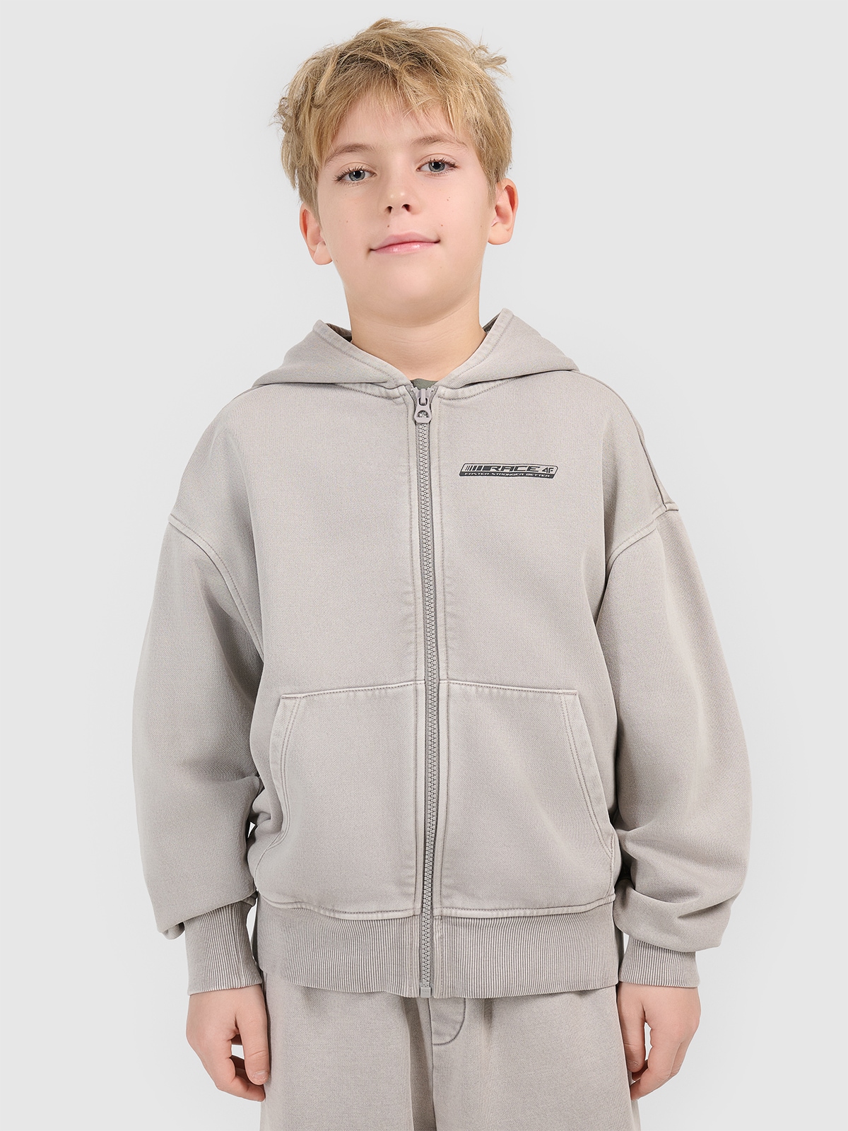 4F Bluza dresowa loose z kapturem chłopięca - szara 158/164 (12-14 lat)