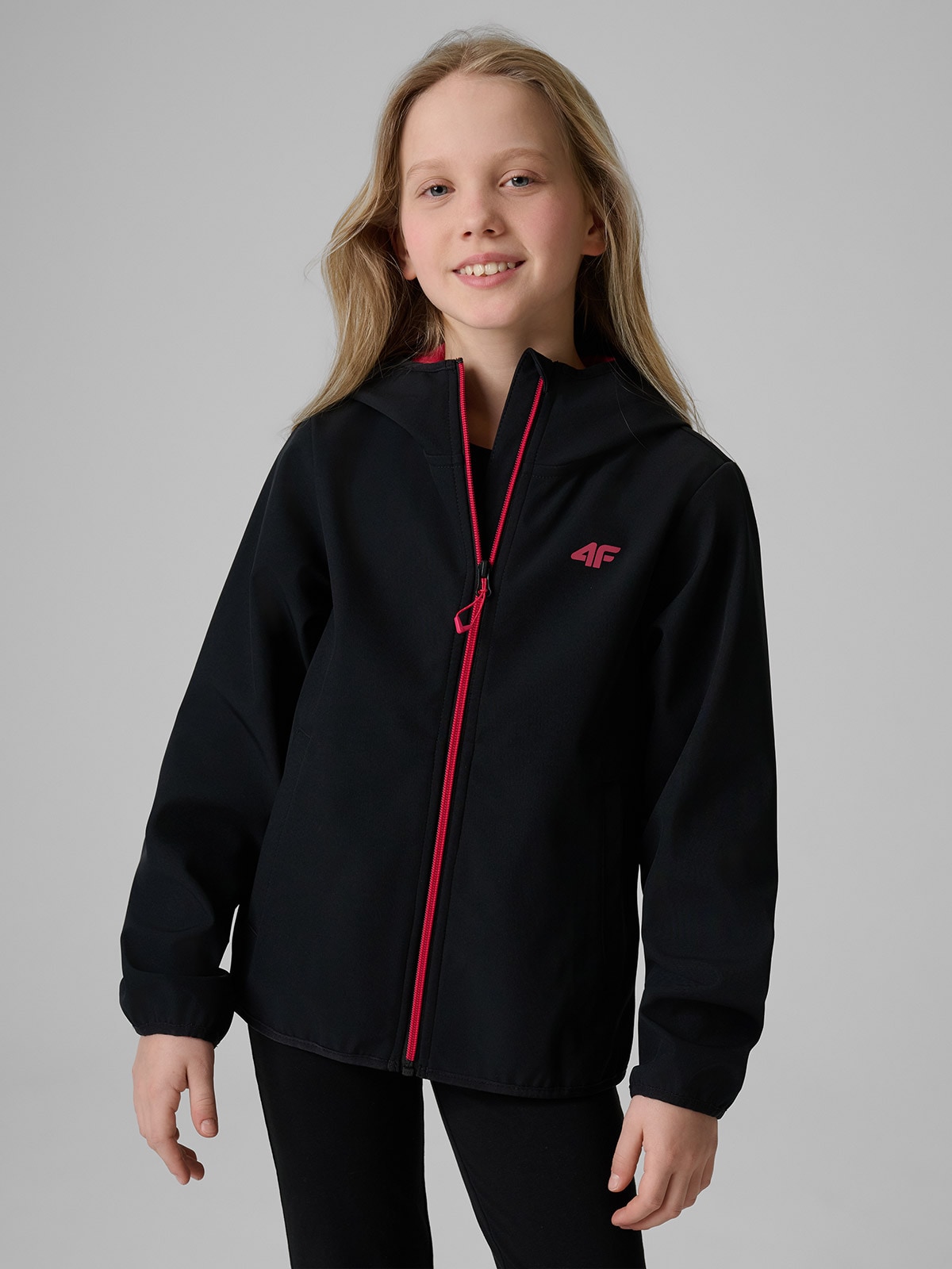 4F Kurtka softshell wiatroodporna membrana 5000 dziewczęca - czarna 164 (13-14 lat)