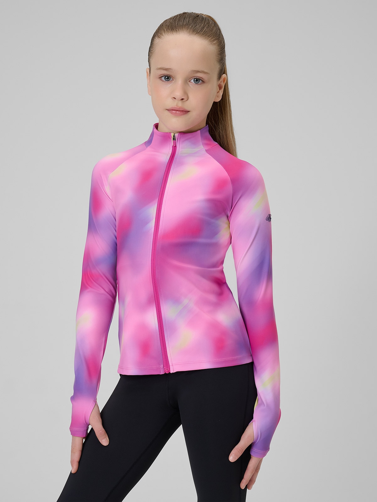 4F Bluza sportowa slim bez kaptura dziewczęca - multikolor 158/164 (12-14 lat)