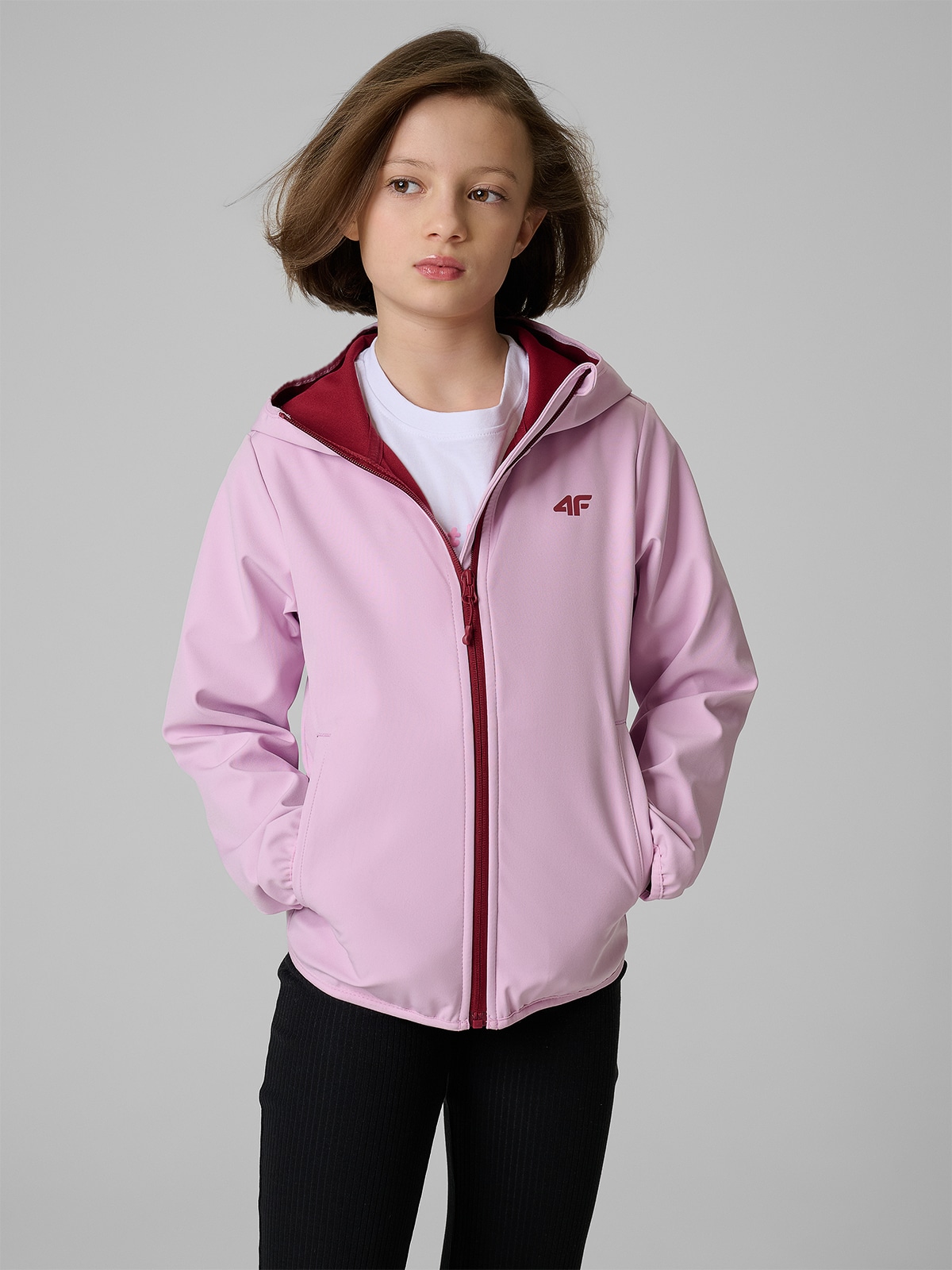 4F Kurtka softshell wiatroodporna membrana 5000 dziewczęca - fioletowa 164 (13-14 lat)