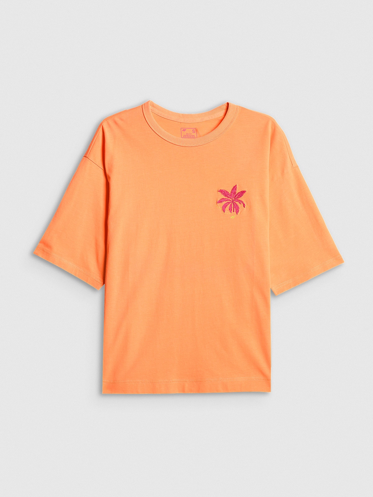 4F T-shirt boxy z nadrukiem damski - pomarańczowy XL