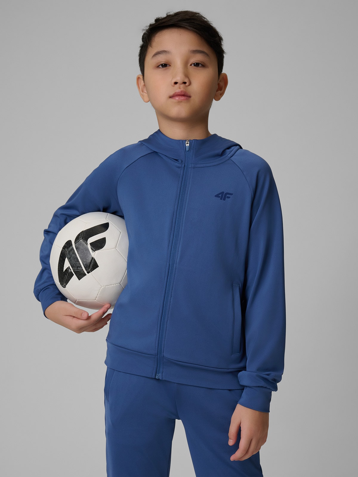 4F Bluza sportowa regular z kapturem chłopięca - granatowa 158/164 (12-14 lat)