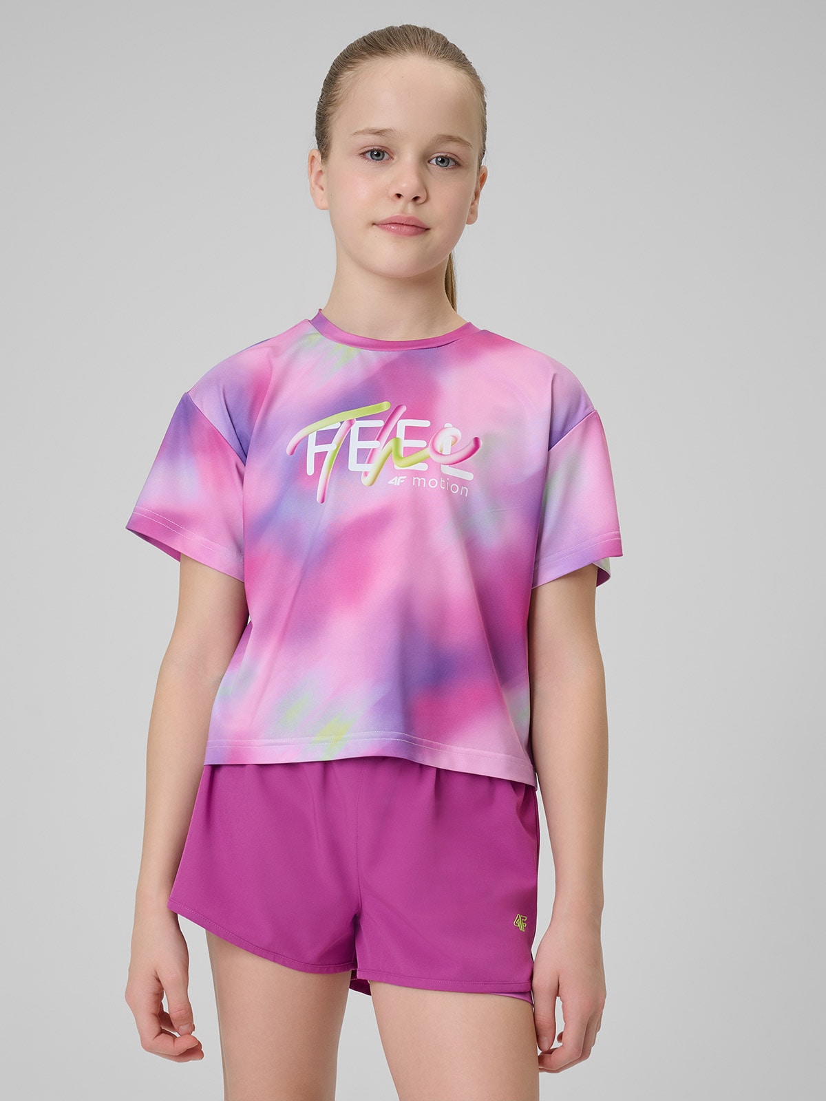 4F Koszulka sportowa szybkoschnąca dziewczęca - multikolor 146/152 (10-12 lat)